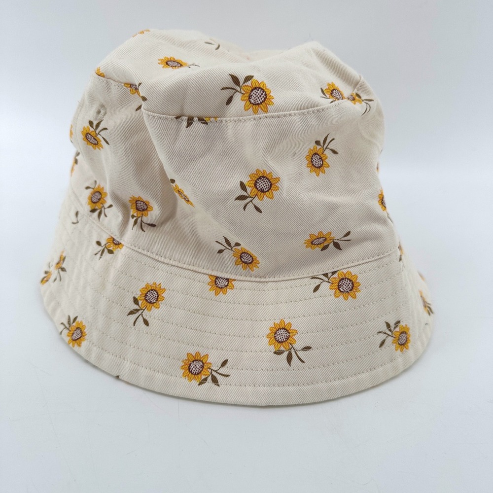 Old Navy Womens Cream Sunflower Print Cotton Twill Bucket Hat Large